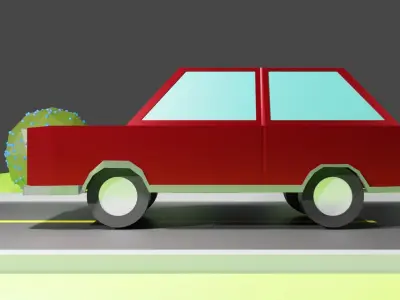 Low Poly car driving on road 3D model