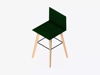 Furniture - Seating - Contemporary - Bar - Stoolooden - Feet Low-poly 3D model