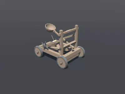 Catapult lowpoly wooden cart Low-poly 3D model