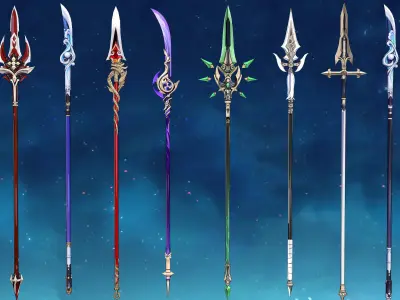50 Genshin Impact Inspired Spear 3D Models Low-poly 3D model