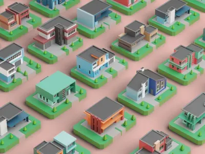 Low Poly Modern House Pack - 20 Houses 02 Free low-poly 3D model