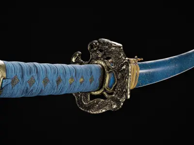 Japanese Blue Dragon Katana Low-poly 3D model