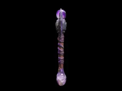 Crystal Axe With A Rough Stone Holding A Huge Magical Purple Orb 3D model