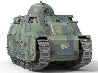 Fiat 2000 italian heavy tank Low-poly 3D model