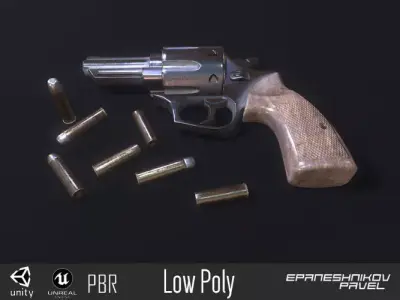 PBR Gun revolver with bullets Low-poly 3D model