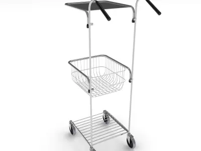 Chrome Mini Trolley with Shelf and Basket 3D model