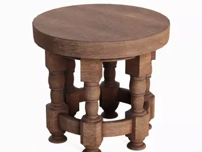 Wooden Round Table 04 3D model