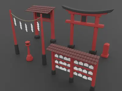 Japanese Shrine Pack Low-poly 3D model