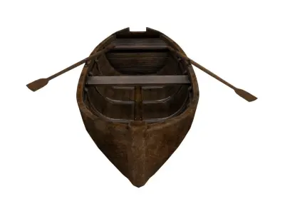 Old wooden rowing boat Low-poly 3D model