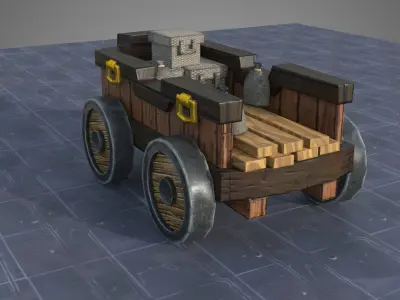 Cart Low Poly PBR wooden wagon Free low-poly 3D model