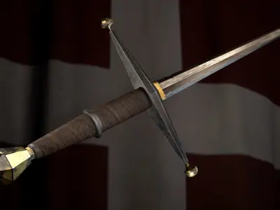 Medieval battle templar sword Game ready Low-poly 3D model