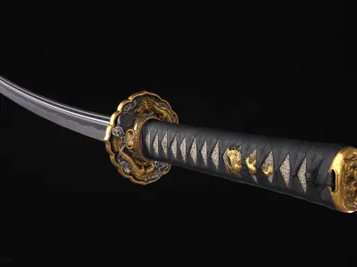 Katana PBR render -  ready for game Low-poly 3D model