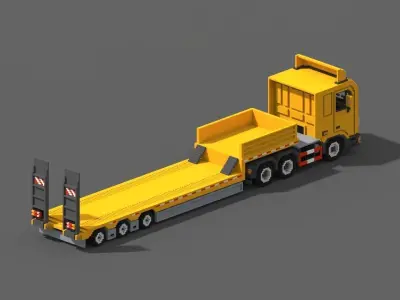 Voxel Truck And Loader Trailer Low-poly 3D model