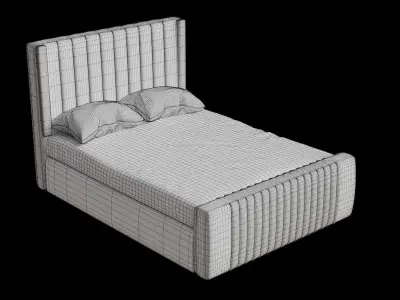 Dark Blue Velvet Midcentury Bed Low-poly 3D model