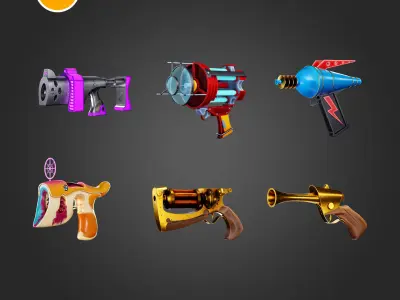 30 Stylized guns  4K Textures  Low-poly 3D model