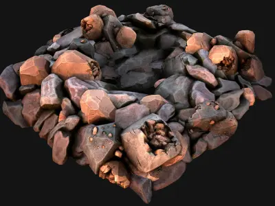 Copper Ore Deposits Rocks in the cave Low-poly 3D model