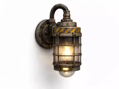 Industrial Wall Lamp - Sci-Fi Steampunk Light PBR Game Ready Low-poly 3D model