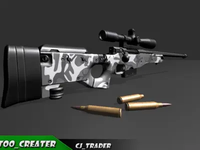 Modern AWM-Sniper Riffle HQ Lowpoly 3D Model 3D Model Pack