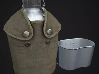 Military water bottle Low-poly 3D model