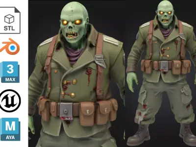 Zombie Soldier Military Low-poly 3D model purchase