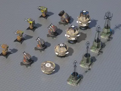Turrets bundle  Low-poly 3D model
