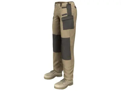 Men Multi Pockets Tactical Cargo Military Pants With Boots Low-poly 3D model
