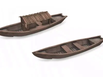 Wooden Boat With Cabin Low-poly PBR Low-poly 3D model