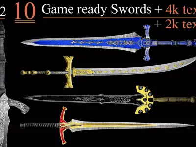 10 Game Ready Swords PBR Low poly 02 Low-poly 3D model