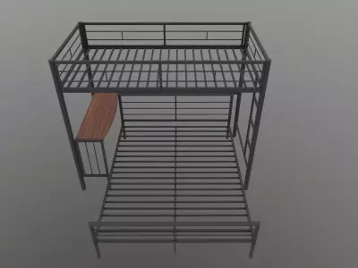 Metal Bunk Bed With Desk 3D model