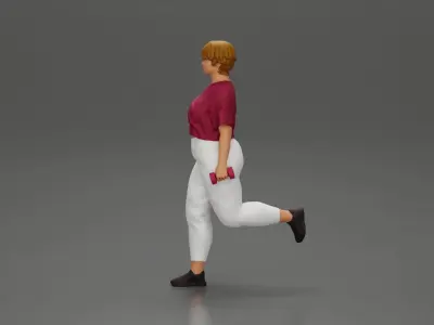 Fat girl training in the gym with dumbbells for leg workouts 3D print model