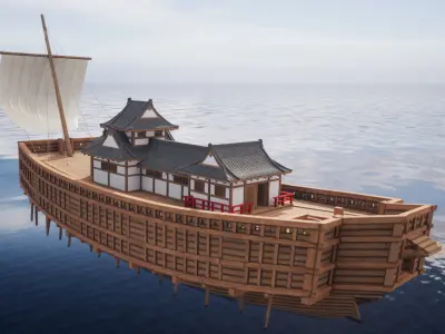 Atakebune - Japanese warship Low-poly 3D model