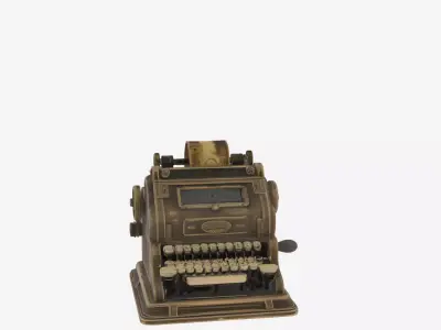 Classic 3D Adding Machine Model Paper Tape and Crank Handle 3D model
