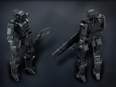 Robot Soldier Black low poly Low-poly 3D model