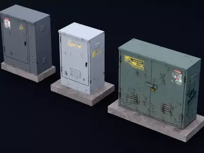 Industrial Electrical Utility Cabinet Set - Heavily Weathered Low-poly 3D model