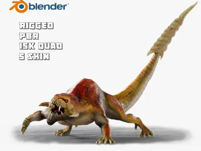 Earth dragon model - reptile monster rigged creature for Blender Low-poly 3D model