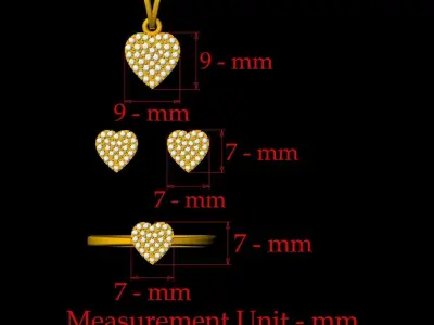 Heart Pendant Set - 0069 3D print model