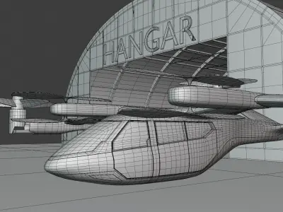 Hangar with Hyundai S-A1 air taxi 3D model