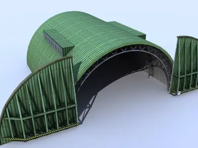 Aircraft Shelter Low Poly - animated doors Low-poly 3D model