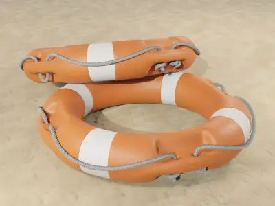Lifebuoys two life preservers on beach 3D Model Pack
