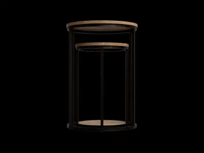 Round Set Of 2 Oak Effect Tables 3D model