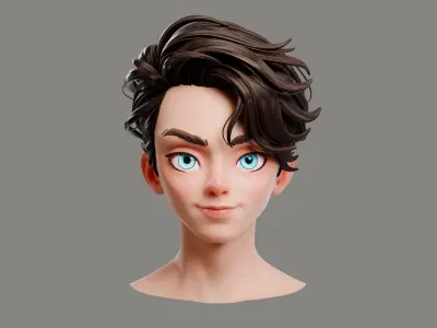 Cartoon Brunette Man Head 3D model