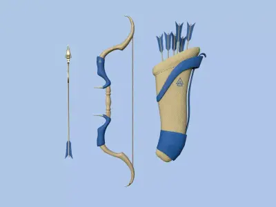 Archer Bow 03 Blue Beige - Quiver Fantasy Weaponry Low-poly 3D model