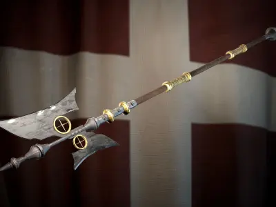 Medieval templar battle halberd Game ready Low-poly 3D model