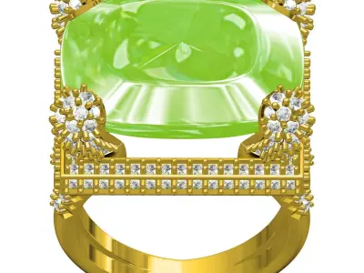 Antique Yellow Green Cushion Stone Cocktail Ring 3D print model