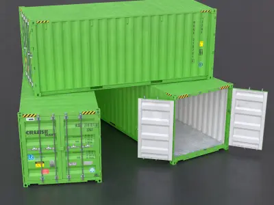 20ft Cargo Container Green Light Low-poly 3D model