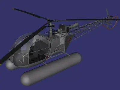 SNCASE SE 3130 Alouette II Floats version Free low-poly 3D model