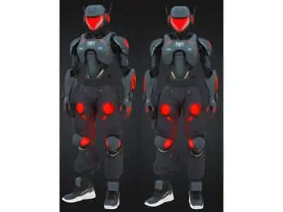 Red-Eyed Combat Android Low-poly 3D model