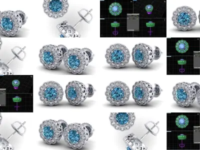 3DM-STL-RENDER 33 STUD EARRING FILES 3D Model Pack