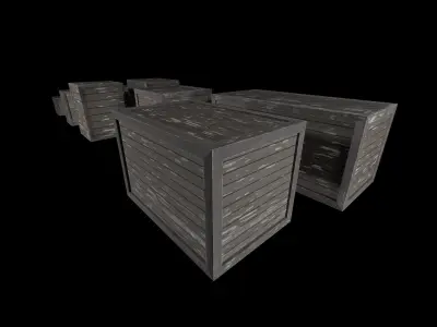 Wooden box set Low-poly 3D model