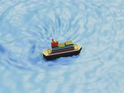 low poly ship floating in ocean Low-poly 3D model